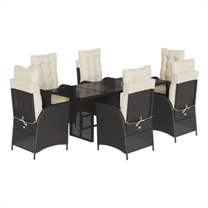 vidaXL 7 Piece Rattan Garden Dining Set in Black/Cream White
