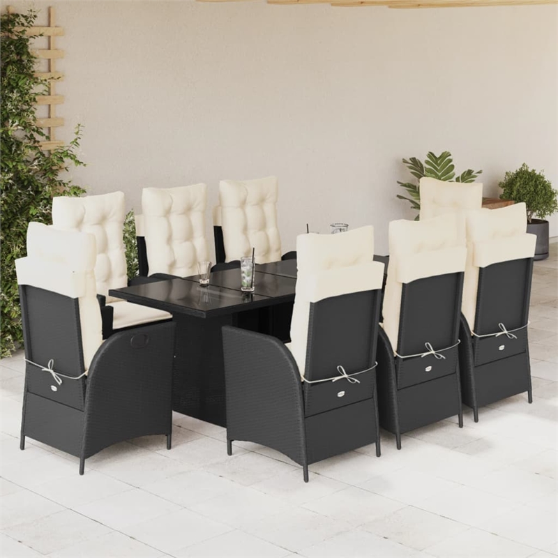 vidaXL 9 Piece Poly Rattan Garden Dining Set in Black/Cream White