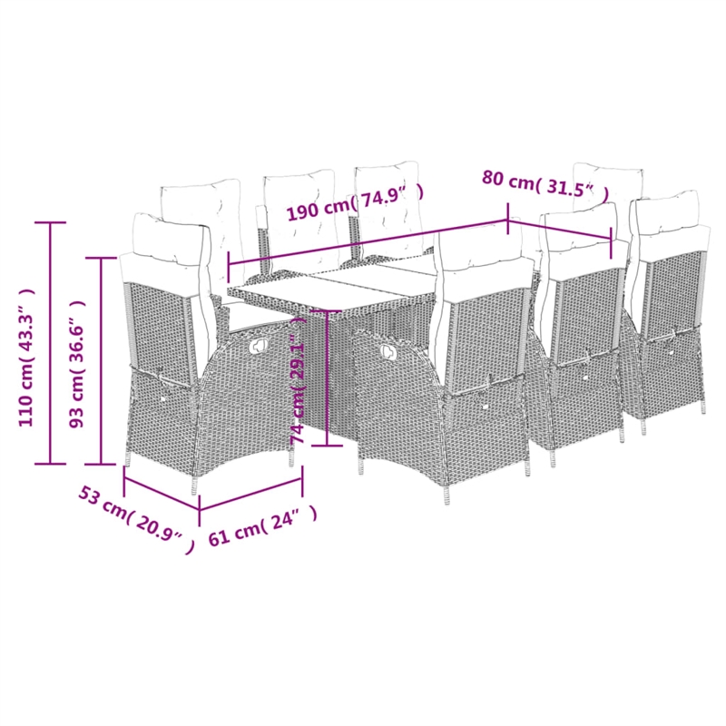 vidaXL 9 Piece Poly Rattan Garden Dining Set in Black/Cream White