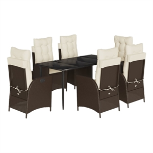 vidaXL 7 Piece Poly Rattan Garden Dining Set in Black/Cream White