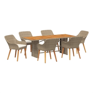 vidaXL 7 Piece Poly Rattan Garden Dining Set with Cushions in Beige
