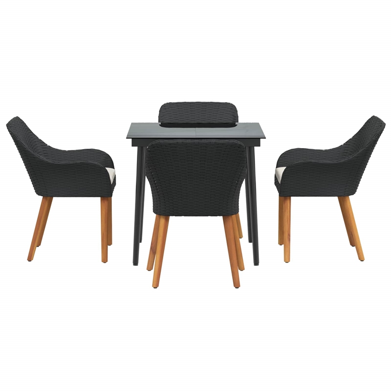 vidaXL 5 Piece Poly Rattan Garden Dining Set with Cushions in Black