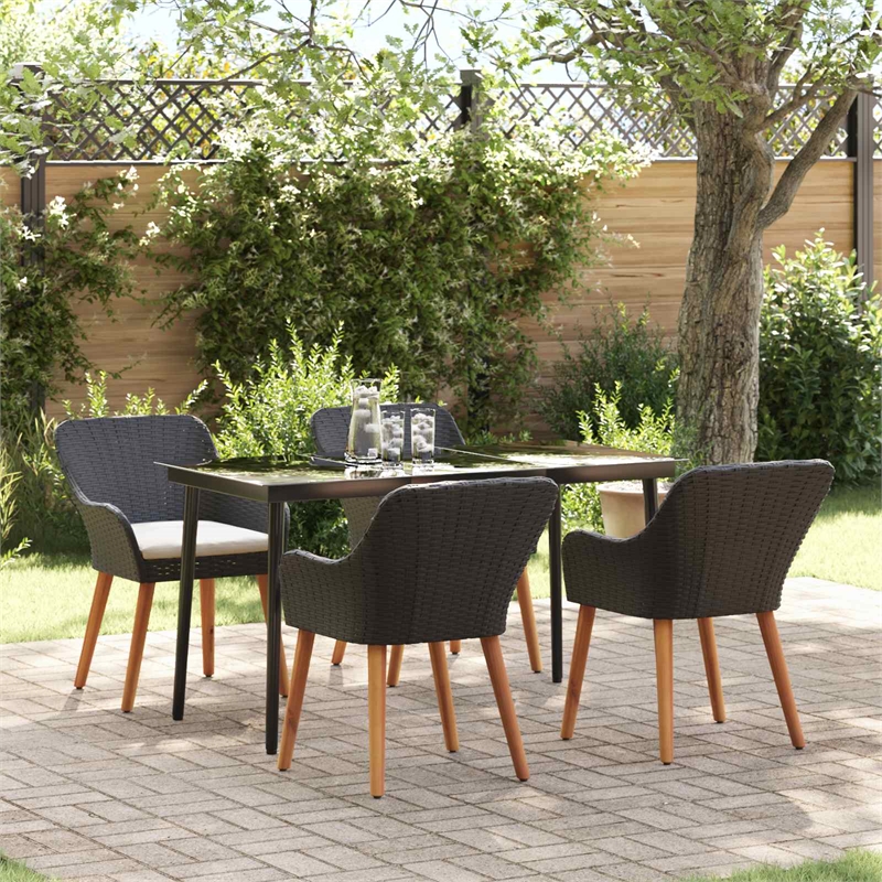 vidaXL 5 Piece Poly Rattan Garden Dining Set with Cushions in Black