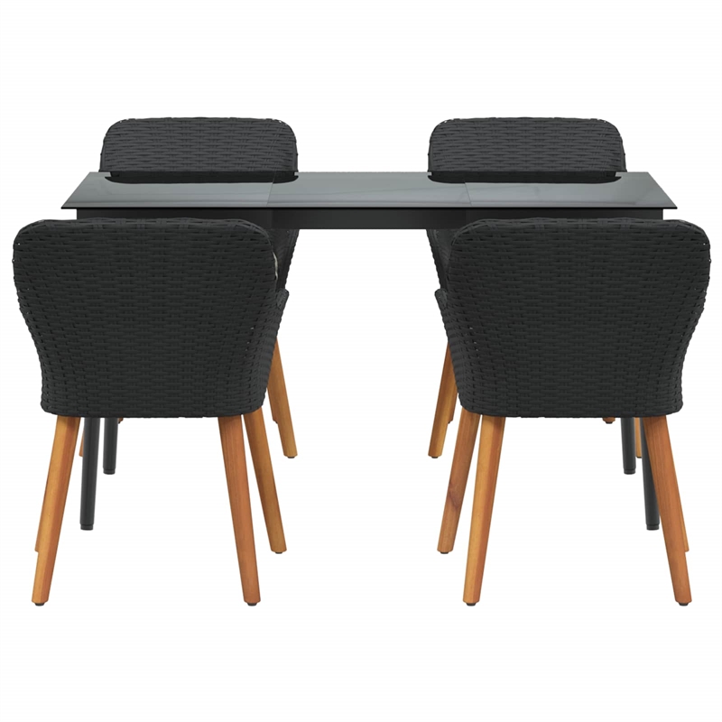 vidaXL 5 Piece Poly Rattan Garden Dining Set with Cushions in Black