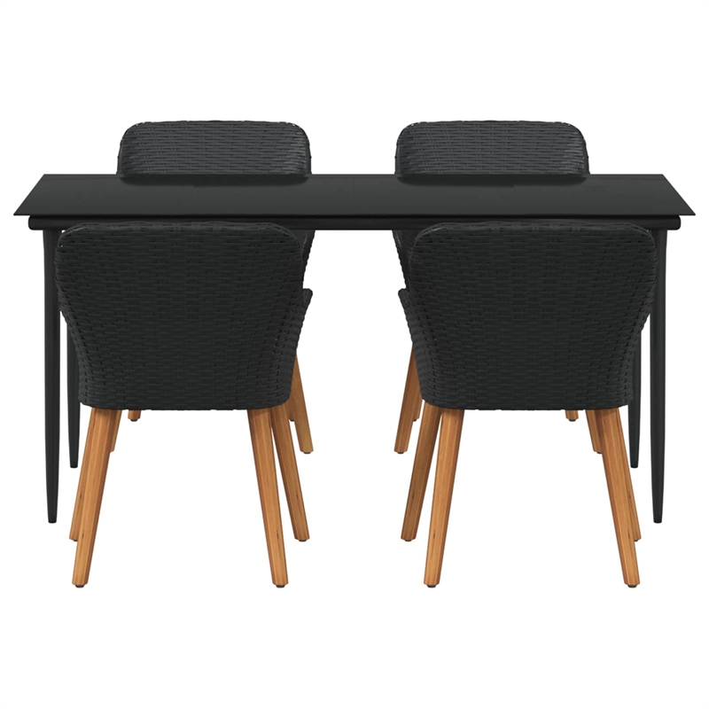 vidaXL 5 Piece Poly Rattan Garden Dining Set with Cushions in Black