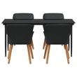 vidaXL 5 Piece Poly Rattan Garden Dining Set with Cushions in Black