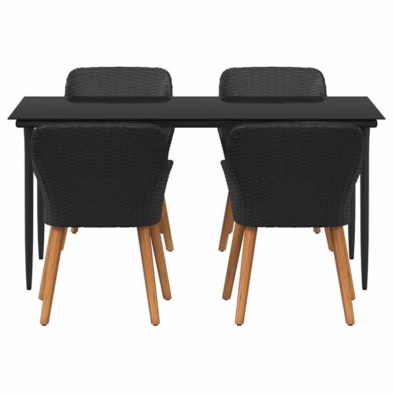 vidaXL 5 Piece Poly Rattan Garden Dining Set with Cushions in Black