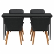 vidaXL 5 Piece Poly Rattan Garden Dining Set with Cushions in Black