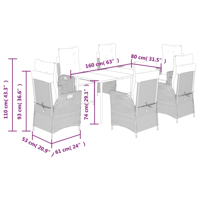 vidaXL 7 Piece Poly Rattan Garden Dining Set in Black/Cream White