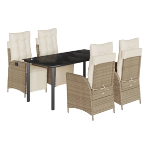 vidaXL 5 Piece Poly Rattan Garden Dining Set in Black