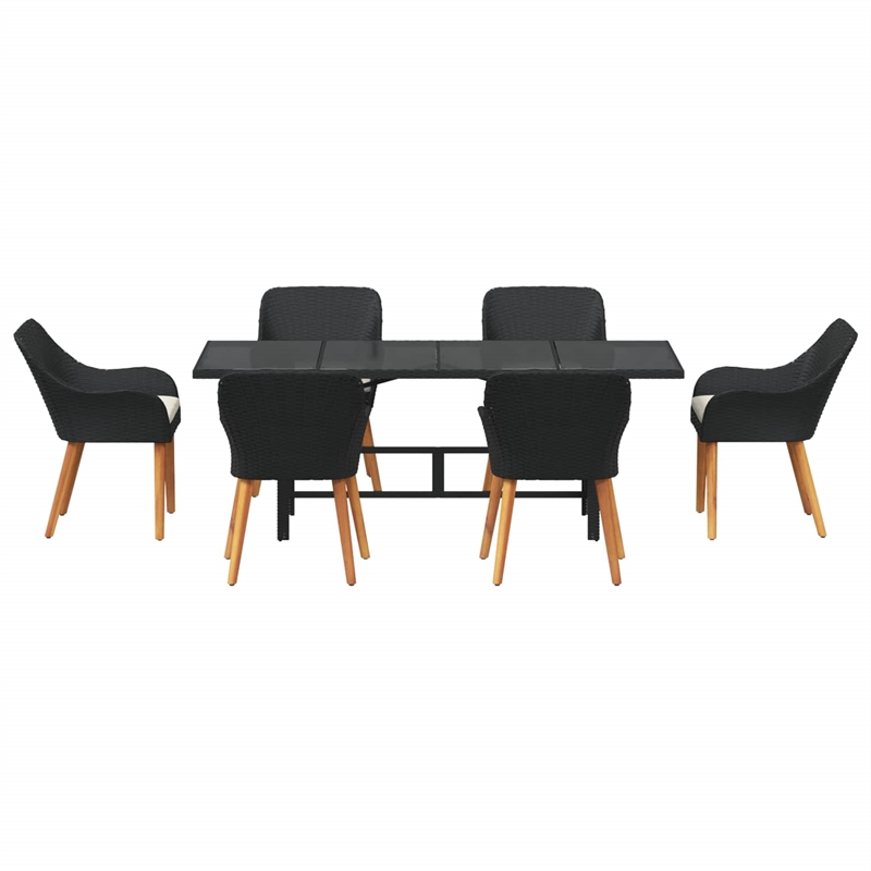 vidaXL 7 Piece Poly Rattan Garden Dining Set with Cushions in Black