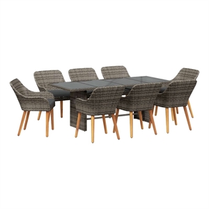 vidaXL Poly Rattan Garden Dining Set with Cushions in Grey