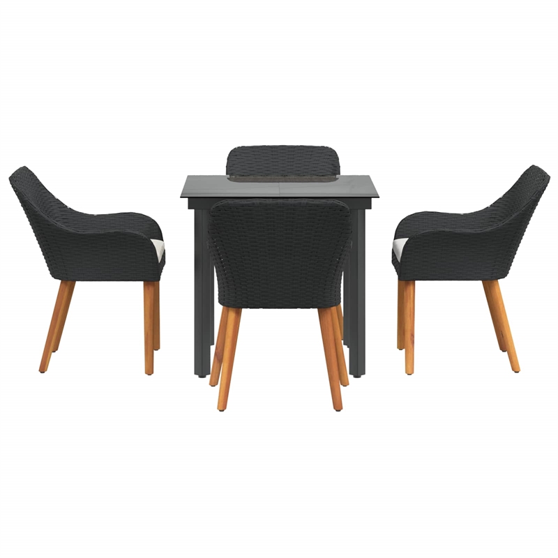 vidaXL 5 Piece Poly Rattan Garden Dining Set with Cushions in Black