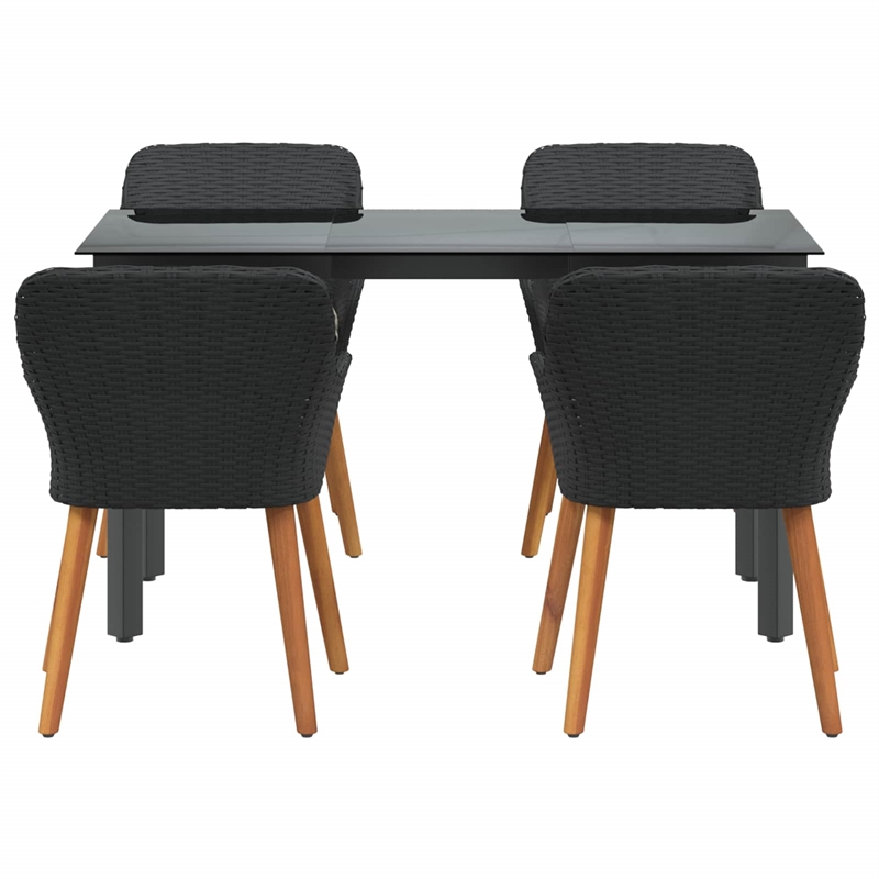 vidaXL 5 Piece Poly Rattan Garden Dining Set with Cushions in Black