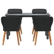 vidaXL 5 Piece Poly Rattan Garden Dining Set with Cushions in Black