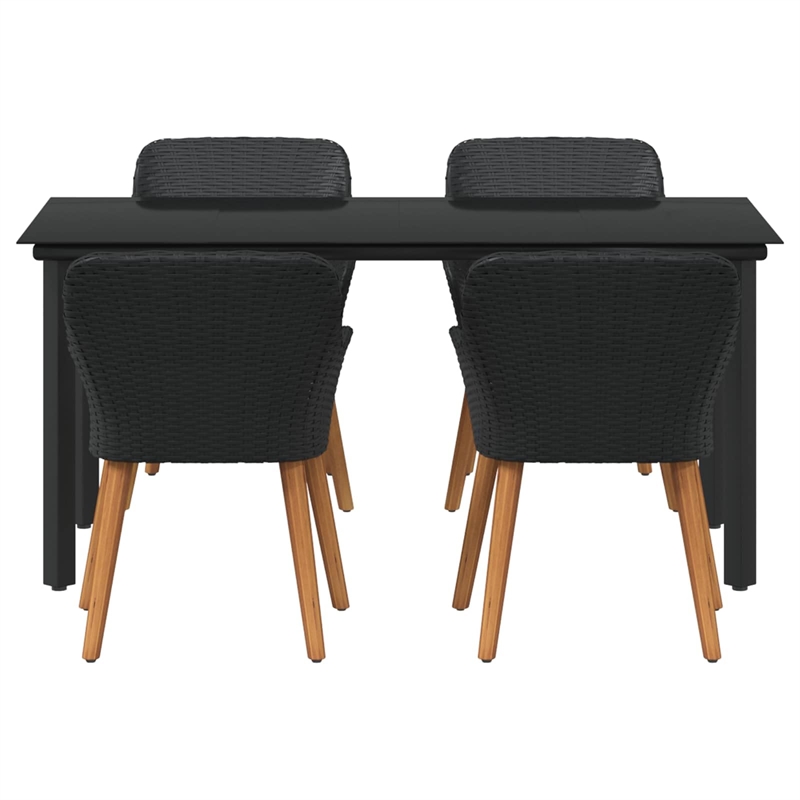 vidaXL 5 Piece Poly Rattan Garden Dining Set with Cushions in Black