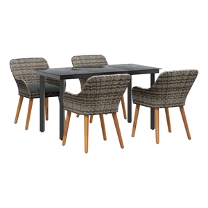 vidaXL 5 Piece Poly Rattan Garden Dining Set with Cushions in Grey