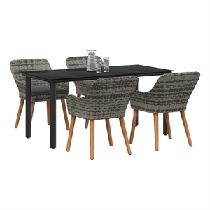 vidaXL 5 Piece Poly Rattan Garden Dining Set with Cushions in Grey