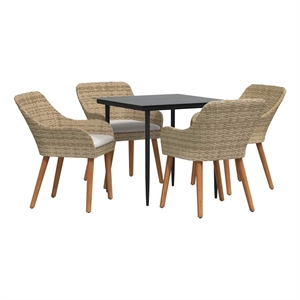 vidaXL 5 Piece Poly Rattan Garden Dining Set with Cushions in Beige