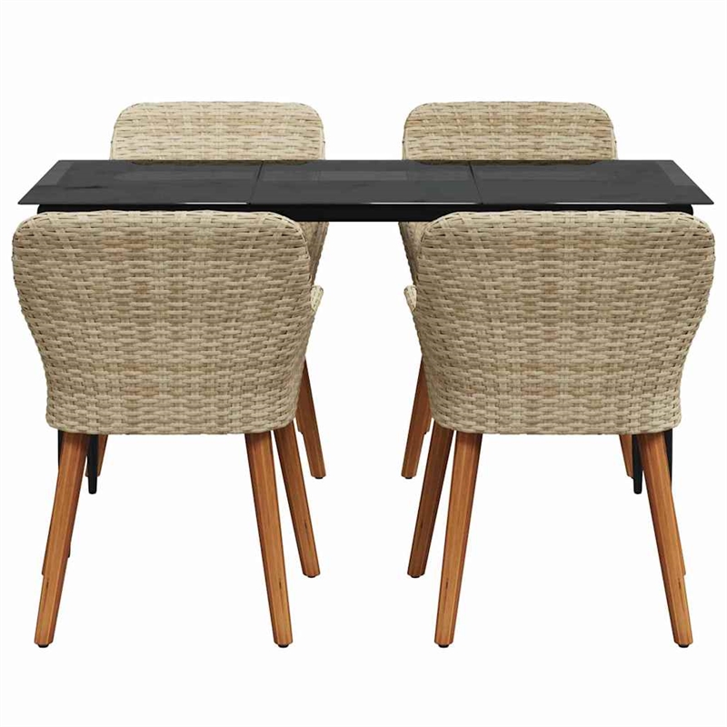 vidaXL 5 Piece Poly Rattan Garden Dining Set with Cushions in Beige