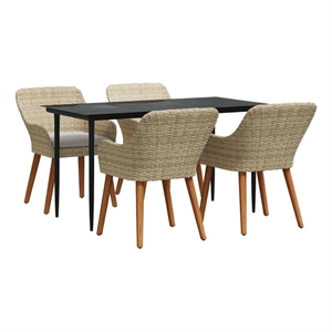 vidaXL 5 Piece Poly Rattan Garden Dining Set with Cushions in Beige