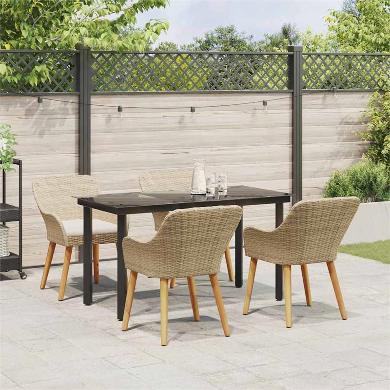 vidaXL 5 Piece Poly Rattan Garden Dining Set with Cushions in Beige