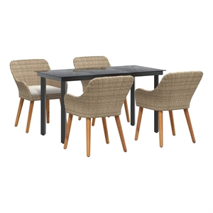 vidaXL 5 Piece Poly Rattan Garden Dining Set with Cushions in Beige