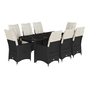 vidaXL 9 Piece Poly Rattan Garden Dining Set in Black