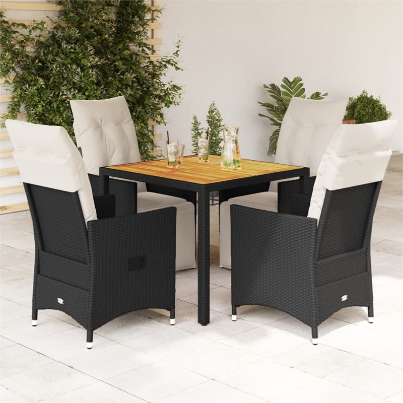 vidaXL 5 Piece Poly Rattan Garden Dining Set in Black/Cream White