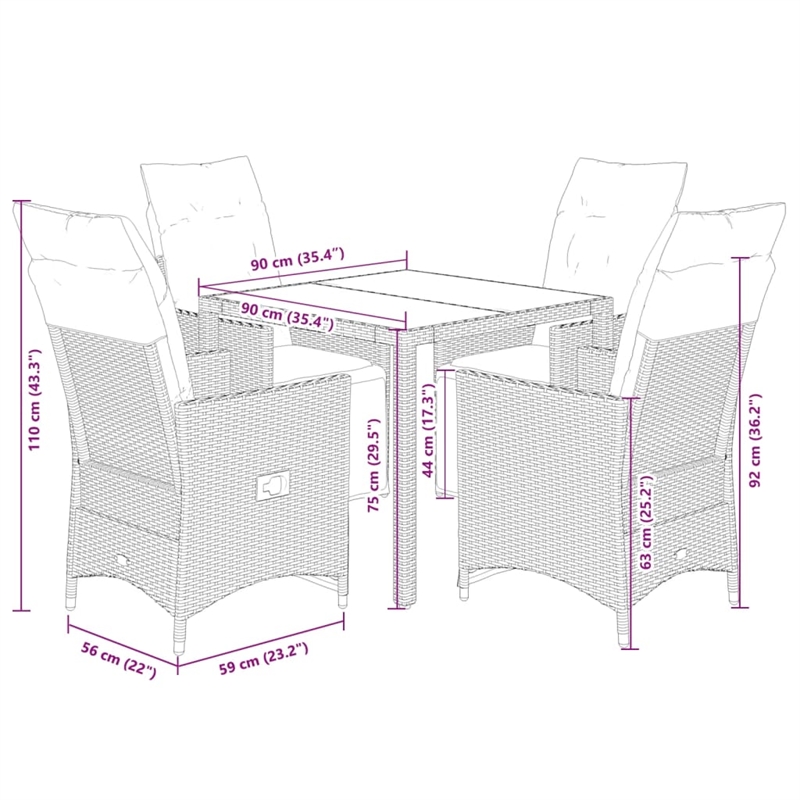 vidaXL 5 Piece Poly Rattan Garden Dining Set in Black/Cream White