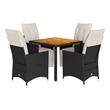vidaXL 5 Piece Poly Rattan Garden Dining Set in Black/Cream White