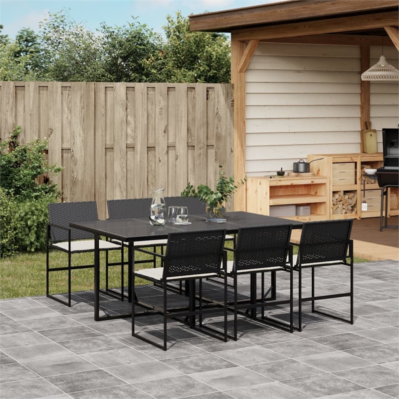 vidaXL 7 Piece Poly Rattan Garden Dining Set in Black/Cream White