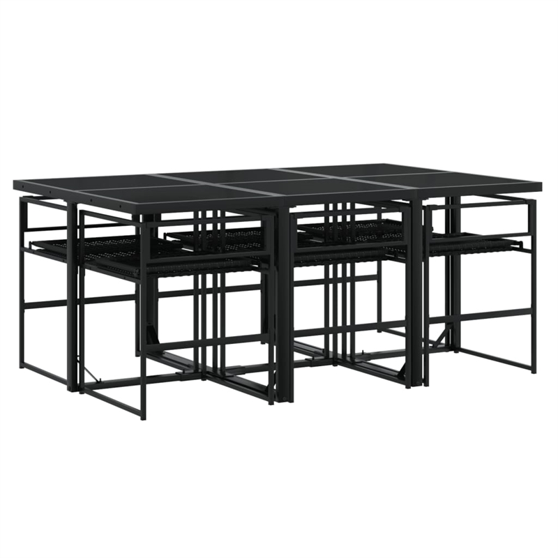 vidaXL 7 Piece Poly Rattan Garden Dining Set in Black/Cream White