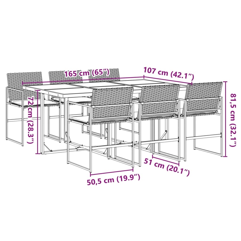 vidaXL 7 Piece Poly Rattan Garden Dining Set in Black/Cream White