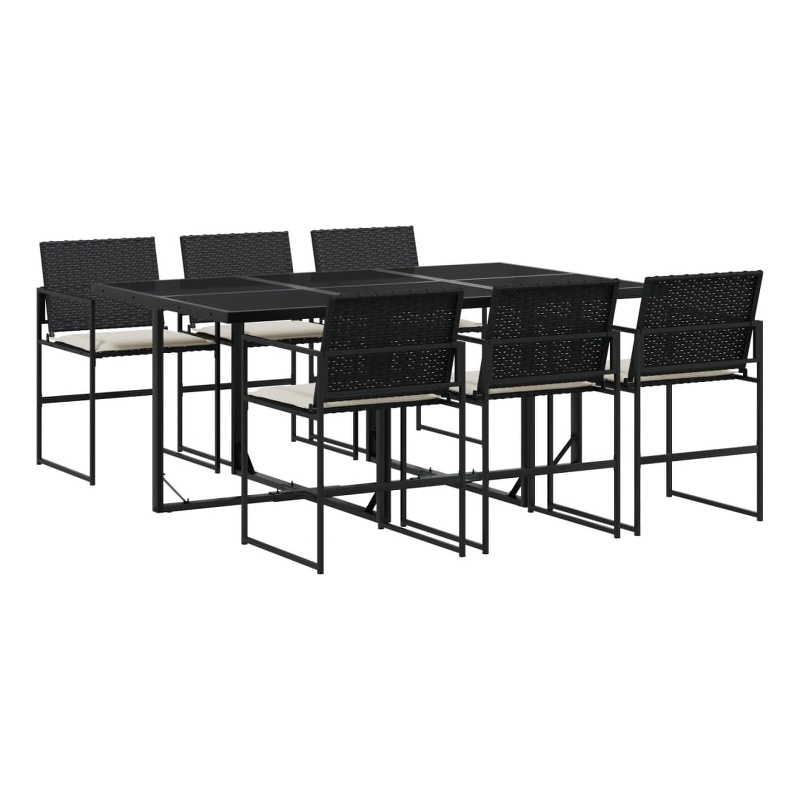 vidaXL 7 Piece Poly Rattan Garden Dining Set in Black/Cream White