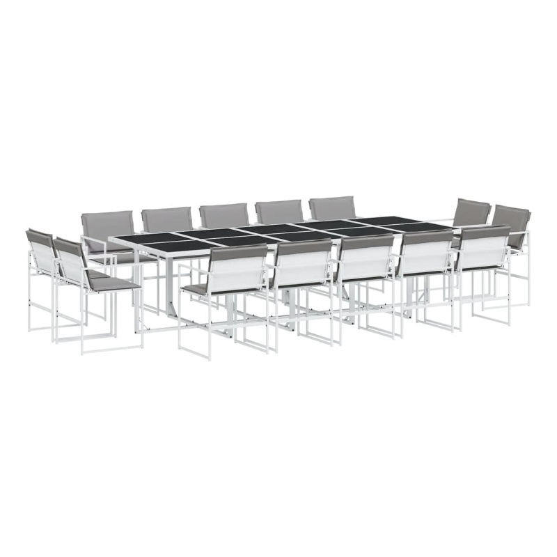 vidaXL 15 Piece Steel Garden Dining Set in White/Light Gray