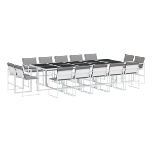 vidaXL 15 Piece Steel Garden Dining Set in White/Light Gray