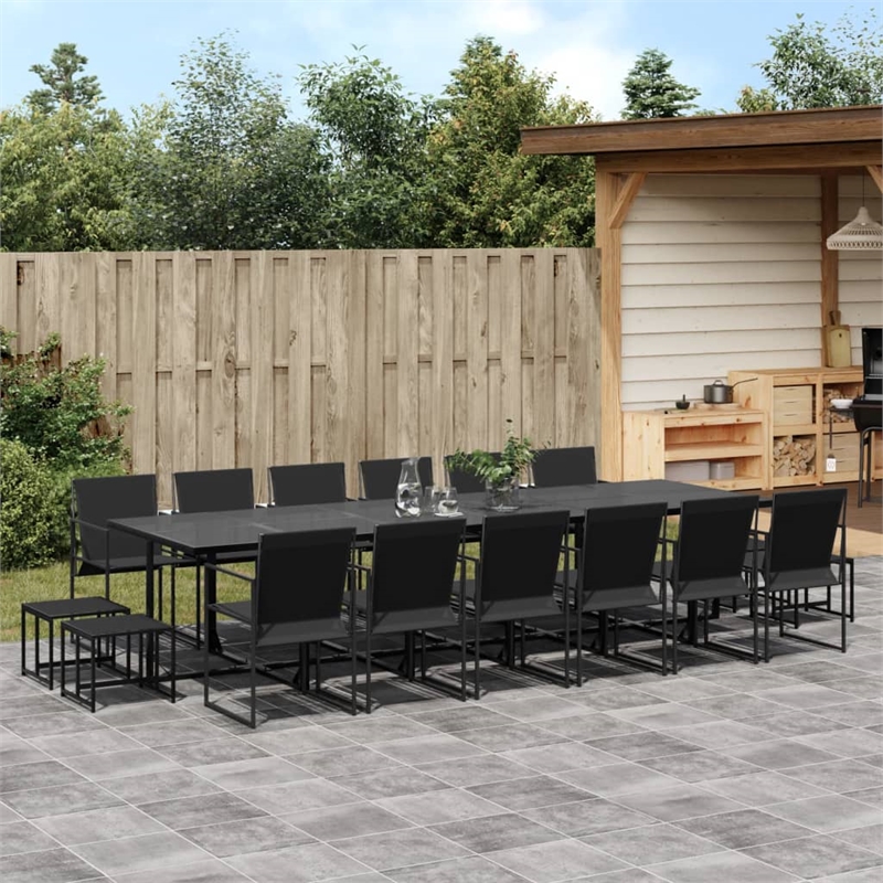 vidaXL 17 Piece Steel Garden Dining Set in Black