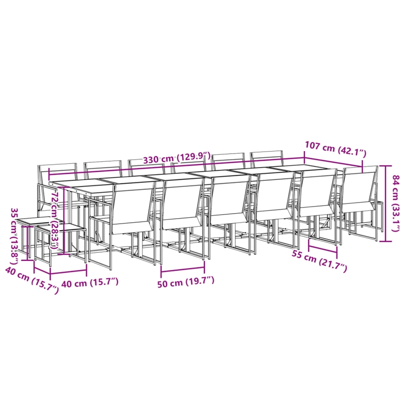 vidaXL 17 Piece Steel Garden Dining Set in Black