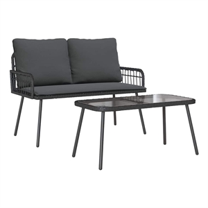 vidaXL Poly Rattan Garden Dining Set with Cushions in Black
