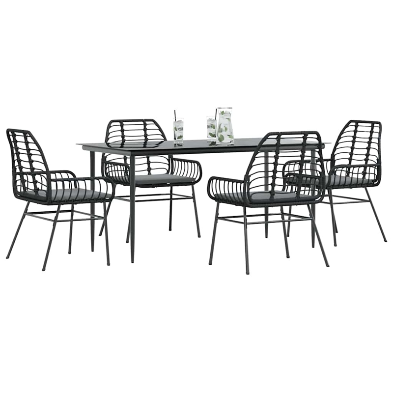 vidaXL 5 Piece Poly Rattan Garden Dining Set in Black/Dark Grey