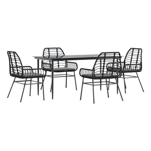 vidaXL 5 Piece Poly Rattan Garden Dining Set in Black/Dark Grey