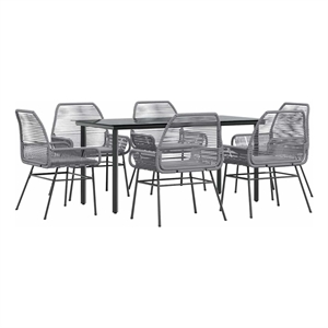 vidaXL 7 Piece Poly Rattan Garden Dining Set in Black/Grey