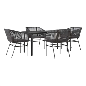 vidaXL 5 Piece Poly Rattan Garden Dining Set in Black
