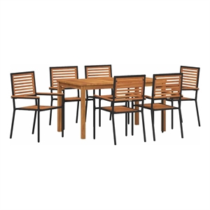 vidaXL 7 Piece Poly Rattan Garden Dining Set in Black