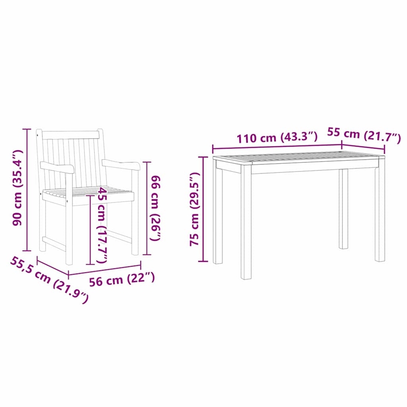 vidaXL Solid Acacia Wood Garden Dining Set in Brown