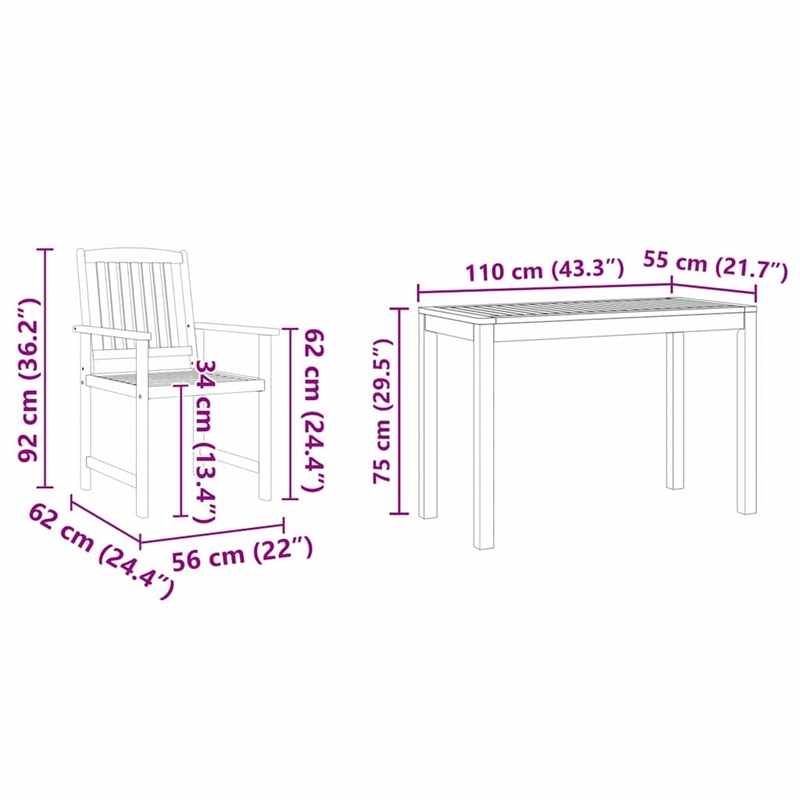 vidaXL Solid Acacia Wood Garden Dining Set in Brown