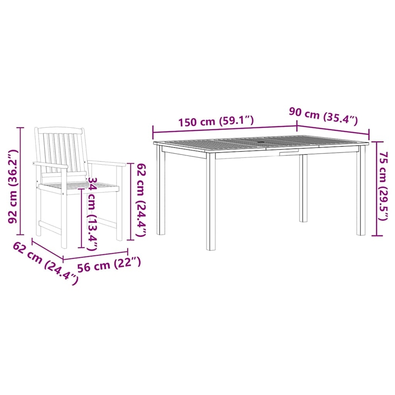 vidaXL 5 Piece Garden Dining Set in Brown