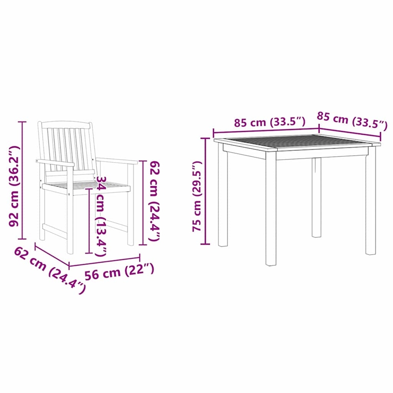 vidaXL Solid Acacia Wood Garden Dining Set in Brown