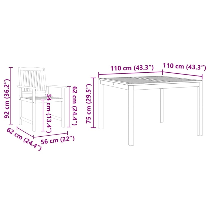 vidaXL 5 Piece Garden Dining Set in Brown